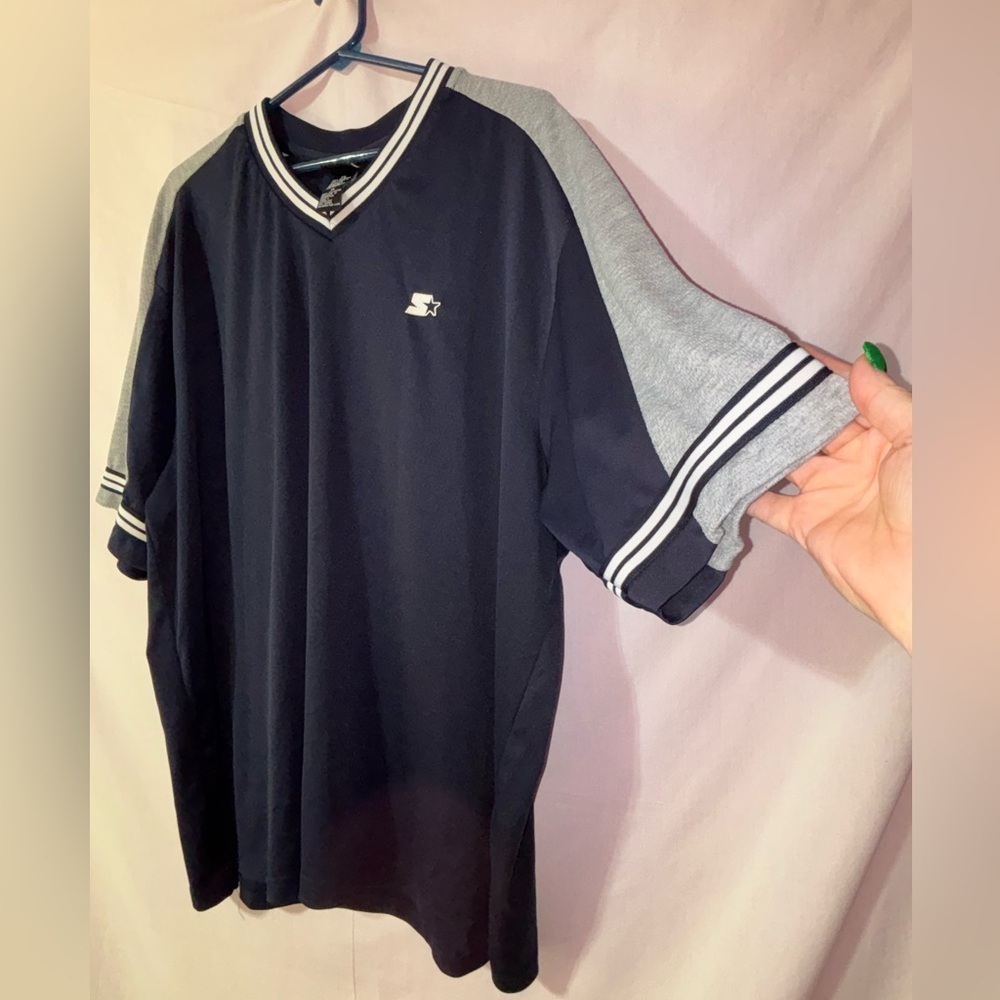 STARTER Navy and Gray V-Neck Short Sleeve Jersey - Picture 4 of 8